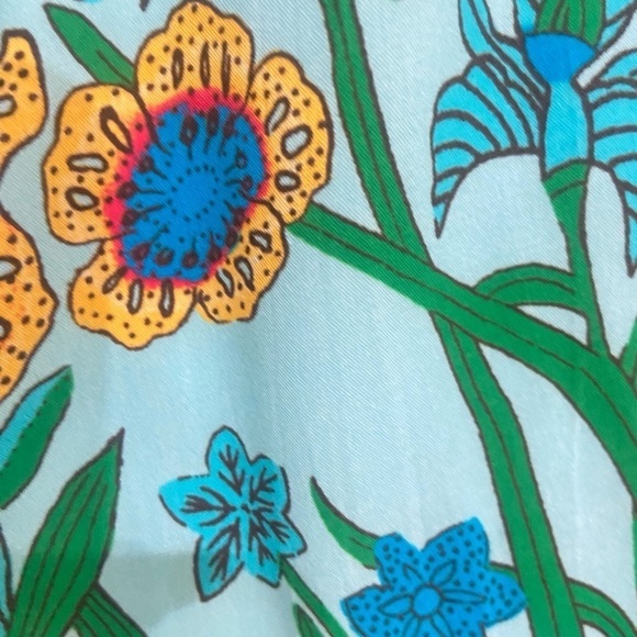 Figue Gianna drawstring ruffle top blouse self tie tassel floral turquoise sz xs - Picture 12 of 14